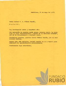 Carta emesa per Fernando Rubió Tudurí a f. J. Flórez Tascón