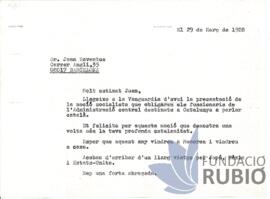 Carta emesa per Fernando Rubió Tudurí a Joan Reventós