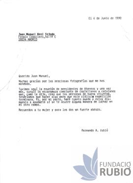 Carta emesa per Fernando Rubió Tudurí a Juan Manuel Reol Tejada