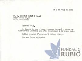 Carta emesa per Fernando Rubió Tudurí a Gabriel Julià i Seguí