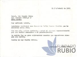 Carta emesa per Fernando Rubió Tudurí a Alda Macedo Pires