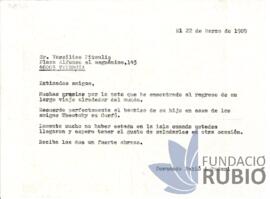 Carta emesa per Fernando Rubió Tudurí a Vassilios Pitoulis