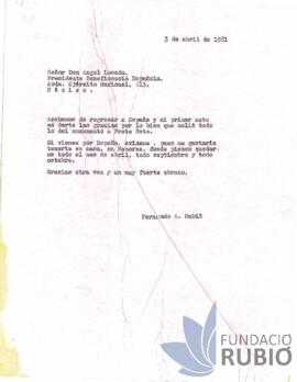 Carta emesa per Fernando Rubió Tudurí a Ángel Losada