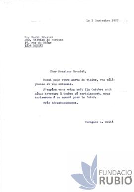 Carta emesa per Fernando Rubió Tudurí a Henri Brusick