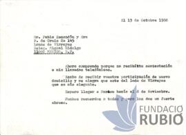 Carta emesa per Fernando Rubió Tudurí a Pablo Escandón i senyora