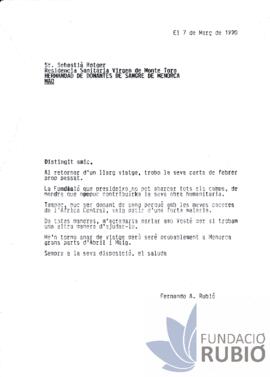 Carta emesa per Fernando Rubió Tudurí a Sebastià Rotger