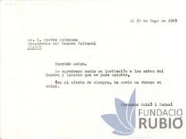 Carta emesa per Fernando Rubió Tudurí a Onofre Quintana