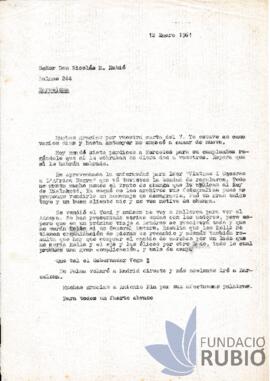 Carta emesa per Fernando Rubió Tudurí al seu germà, Nicolau M.
