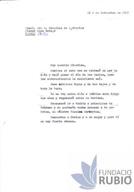 Carta emesa per Fernando Rubió Tudurí a Claudine de Sartorius