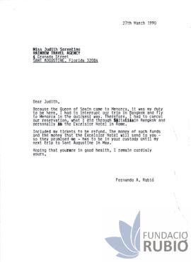 Carta emesa per Fernando Rubió Tudurí a Judith Sorrentino