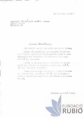 Carta emesa per Fernando Rubió Tudurí a Maria-Àngela Cerdà i Surroca