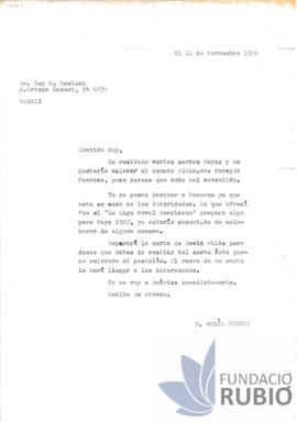 Carta emesa per Fernando Rubió Tudurí a Guy Newland