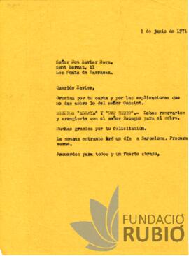 Carta emesa per Fernando Rubió Tudurí a Xavier Mora