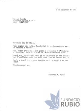 Carta emesa per Fernando Rubió Tudurí a Ramona de Udaeta