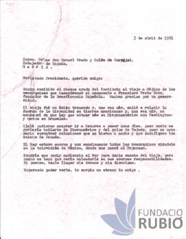 Carta emesa per Fernando Rubió Tudurí a Manuel Prado y Colón de Carvajal