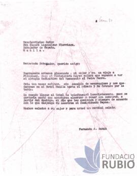 Carta emesa per Fernando Rubió Tudurí a Cleofé Liquiano Elorriaga