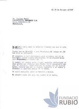 Carta emesa per Fernando Rubió Tudurí a Enrique Rubió