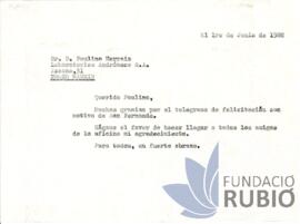 Carta emesa per Fernando Rubió Tudurí a Paulino Herraiz