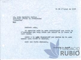 Carta emesa per Fernando Rubió Tudurí a Joan Gordillo Caules