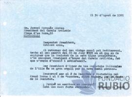 Carta emesa per Fernando Rubió Tudurí a Jeroni Marquès Sintes