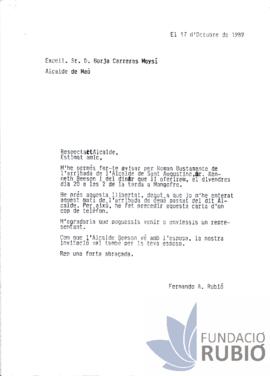 Carta emesa per Fernando Rubió Tudurí a Borja Carreras Moysi