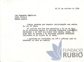 Carta emesa per Fernando Rubió Tudurí a Mercedes Montañés