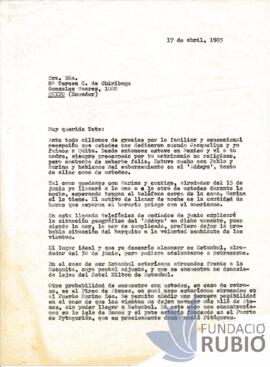 Carta emesa per Fernando Rubió Tudurí a Teresa C. de Chiriboga