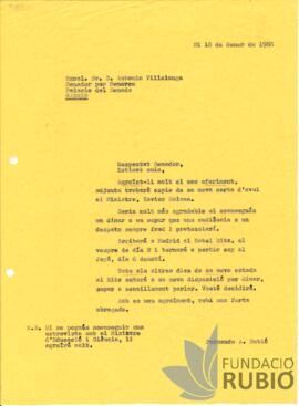 Carta emesa per Fernando Rubió Tudurí a Antonio Vilallonga