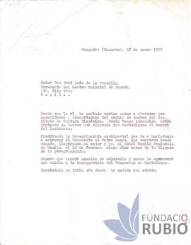 Carta emesa per Fernando Rubió Tudurí a José Luís de la Presilla