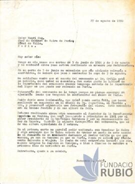 Carta emesa per Fernando Rubió Tudurí a Henri Cuq