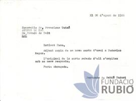 Carta emesa per Fernando Rubió Tudurí a Francisco Tutzó