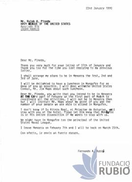 Carta emesa per Fernando Rubió Tudurí a Ralph A. Pineda