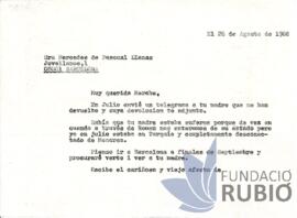 Carta emesa per Fernando Rubió Tudurí a Mercedes de Pascual Llanas