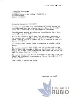 Carta emesa per Fernando Rubió Tudurí al Secretari Direcció General de Radio, TV i Cinematografia