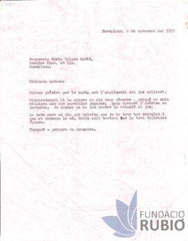 Carta emesa per Fernando Rubió Tudurí a María Dolores Rubió