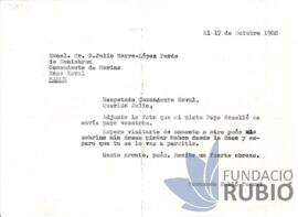 Carta emesa per Fernando Rubió Tudurí a Julio Marra-López Pardo de Donlebún