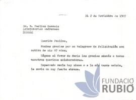 Carta emesa per Fernando Rubió Tudurí a Paolino Herraiz