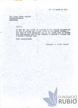 Carta emesa per Fernando Rubió Tudurí a Josep Bosch Espelta