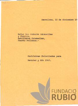 Carta emesa per Fernando Rubió Tudurí a Antonio Cabanellas