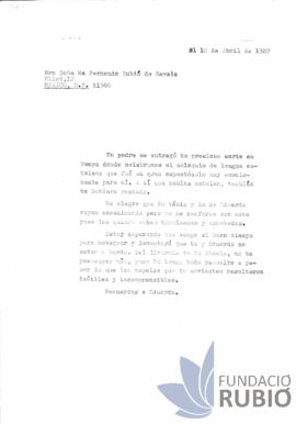 Carta emesa per Fernando Rubió Tudurí a Maria Fernanda Rubió de Ravelo