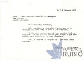 Carta emesa per Fernando Rubió Tudurí a Josefina Coromina de Tarragona