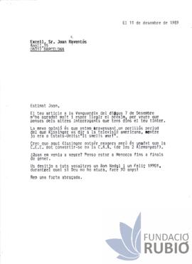 Carta emesa per Fernando Rubió Tudurí a Joan Reventós