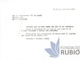 Carta emesa per Fernando Rubió Tudurí a Montserrat Pla de Rubió