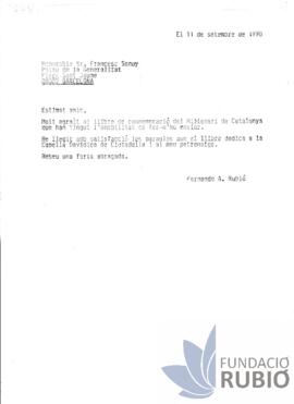 Carta emesa per Fernando Rubió Tudurí a Francesc Sanuy