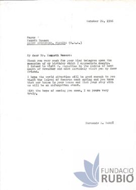 Carta emesa per Fernando Rubió Tudurí a Keeneth Beeson