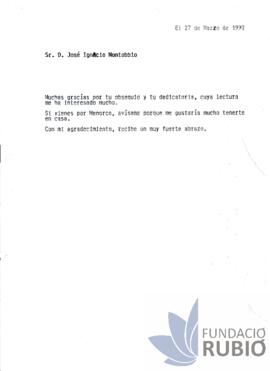 Carta emesa per Fernando Rubió Tudurí a José Ignacio Montobbio