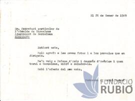 Carta emesa per Fernando Rubió Tudurí al Secretari de l'Alcalde de Barcelona