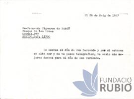 Carta emesa per Fernando Rubió Tudurí a María Fernanda Figueroa de Rubió