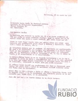 Carta emesa per Fernando Rubió Tudurí a Rev. Mare María de Santiago Lisbona