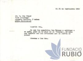 Carta emesa per Fernando Rubió Tudurí a Pau Faner